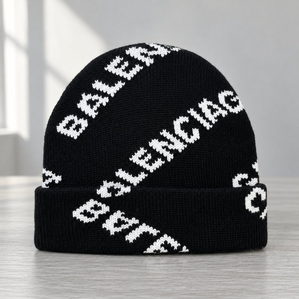 Balenciaga Black Logo Knit Beanie